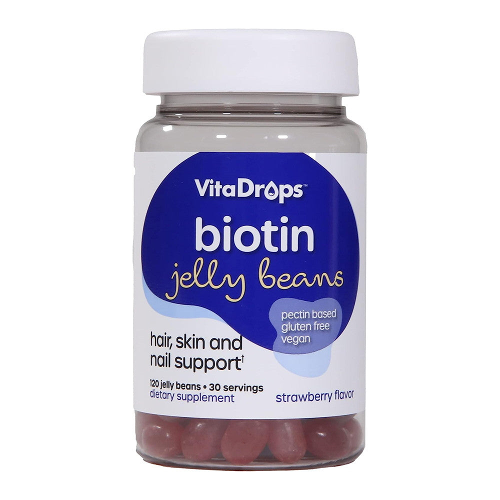 Vita Drops Biotin Jelly Beans, Supports Hair, Skin and Nails, Strawberry Flavor, 120 Ea